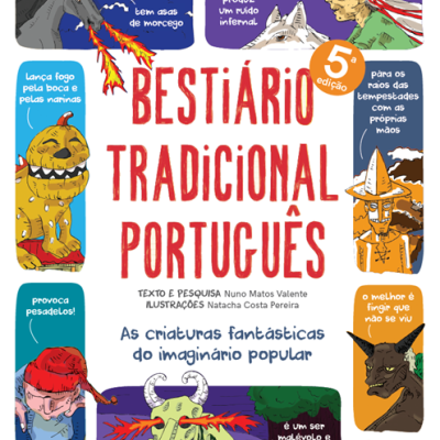 Capa de livro com ilustrações de criaturas fantásticas e texto em português