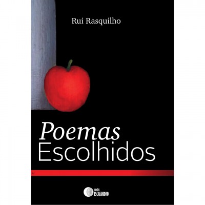 Capa de livro Poemas Escolhidos com maçã vermelha e fundo preto