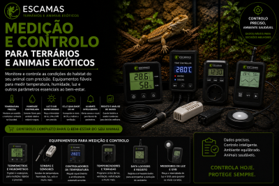 Equipamentos eletrónicos Escamas para medição e controlo de terrários exibidos com ecrãs digitais