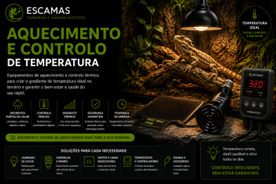 Equipamento de aquecimento para terrário com termóstato digital, lâmpada e tapete térmico