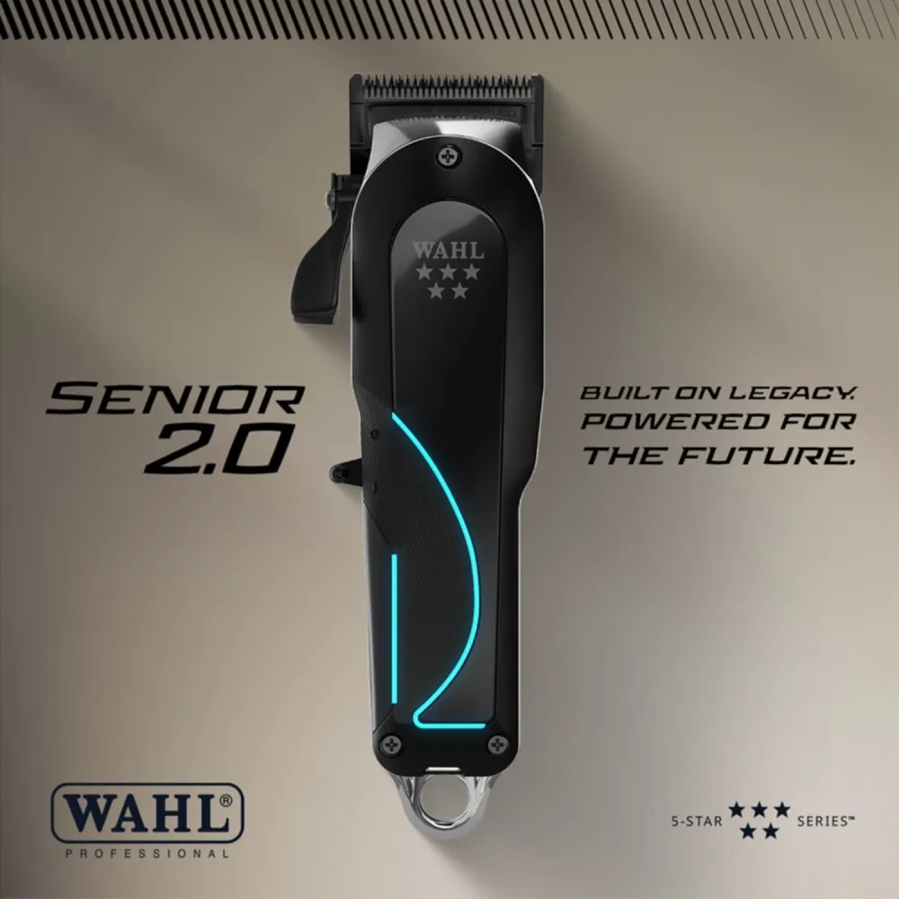 Wahl Senior 2.0: análise real — evolução ou só marketing? Máquina de cortar cabelo WAHL Senior 2.0 preta com detalhes azuis e texto promocional