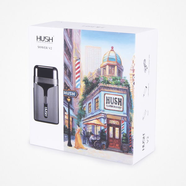 Embalagem branca com capa colorida de barbear eléctrica HUSH PROFESSIONAL SHAVER V2