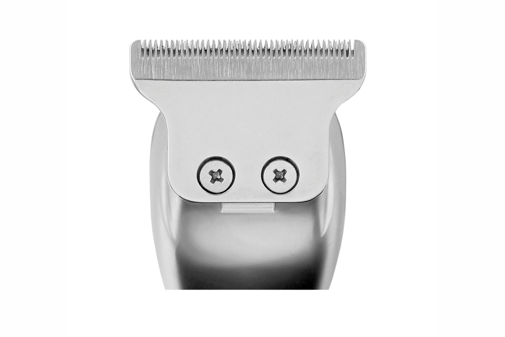 Lâmina metálica prateada de máquina de cortar cabelo com dois parafusos