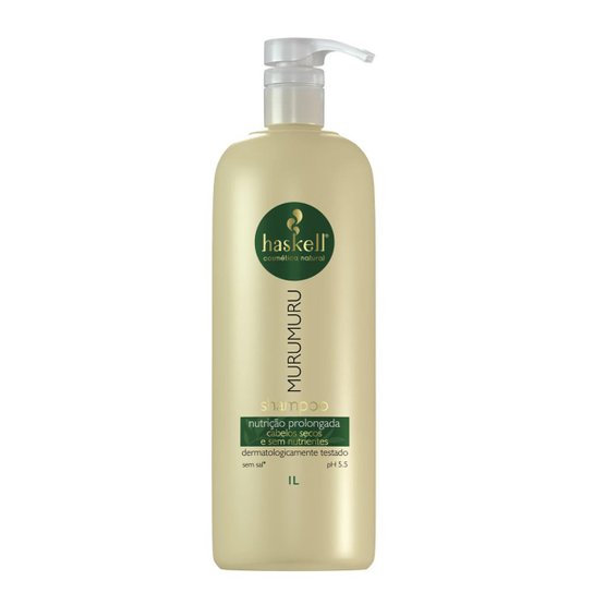 frasco de shampoo Haskell Murumuru com doseador branco