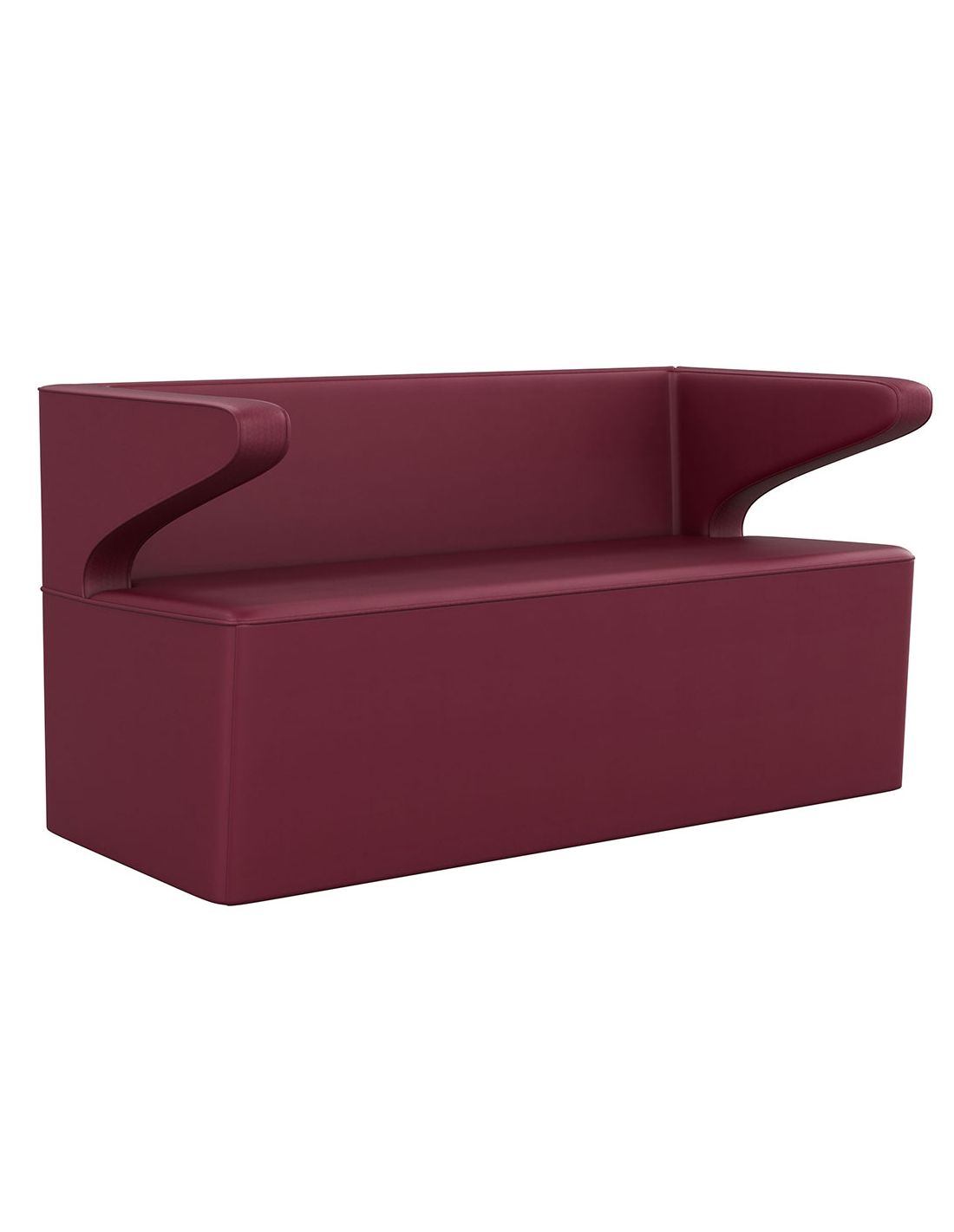 Sofá vermelho borgonha com braços prolongados e design moderno