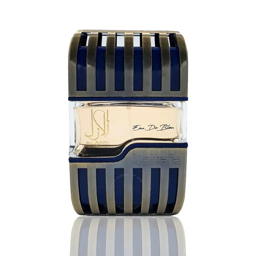 Frasco de perfume Al Zaafran Eau De Blanc com tampa azul escuro e cinza