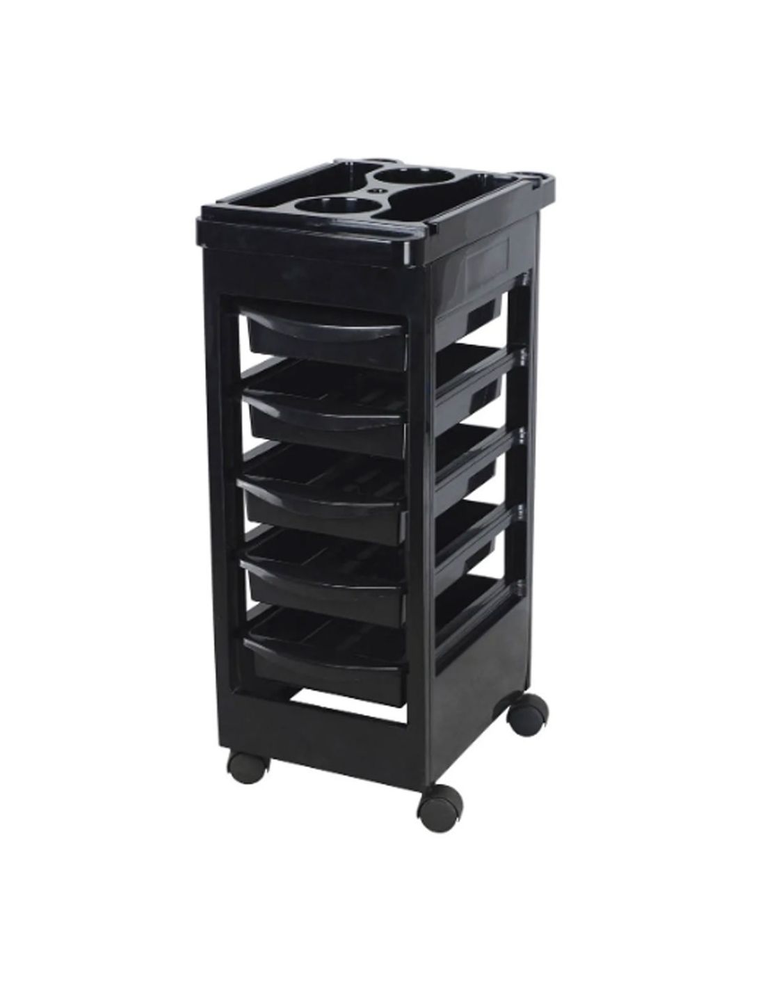 Carrinho organizador móvel preto com gavetas e rodas