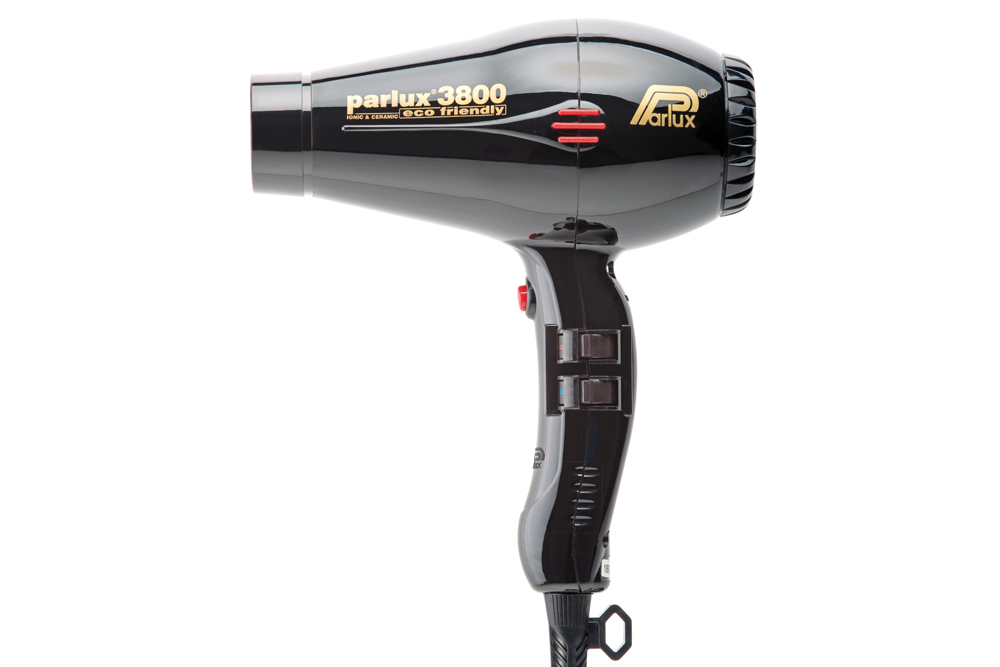 Secador de cabelo Parlux 3800 preto com botões e texto dourado