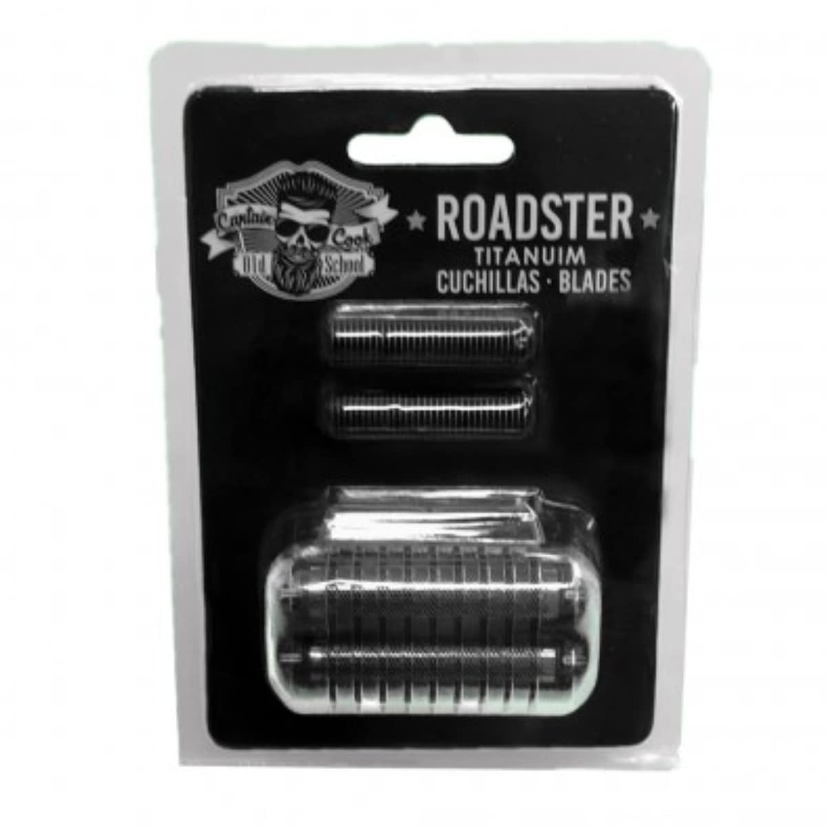 Lâminas titanium ROADSTER para barbear em embalagem preta e transparente