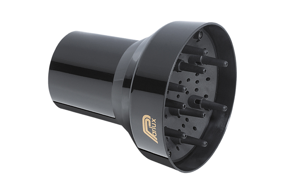 Difusor de cabelo preto em plástico brilhante com logotipo PROTUX