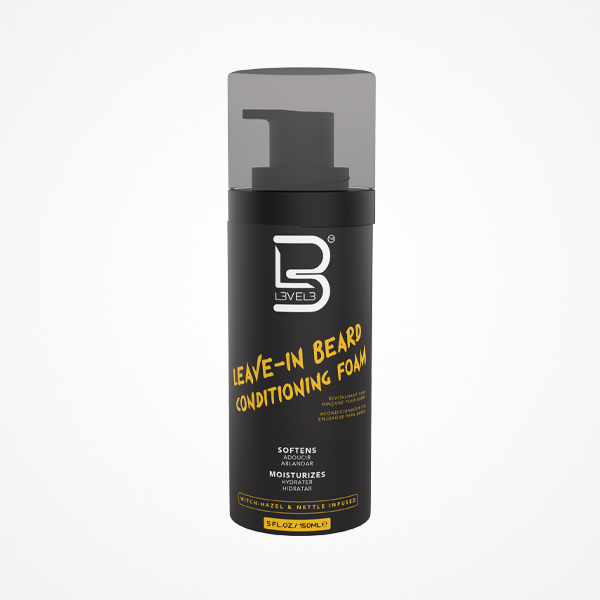Frasco preto de espuma condicionadora para barba LEVEL 3 Leave-In Beard Conditioning Foam