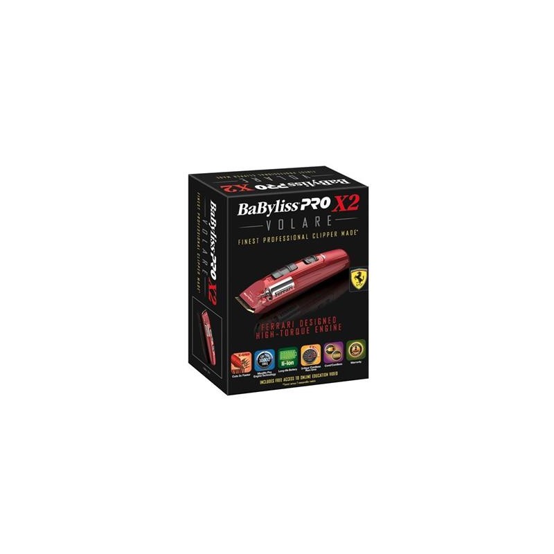 Embalagem preta da máquina de cortar cabelo BaByliss PRO X2 POLARE com aparelho vermelho visível