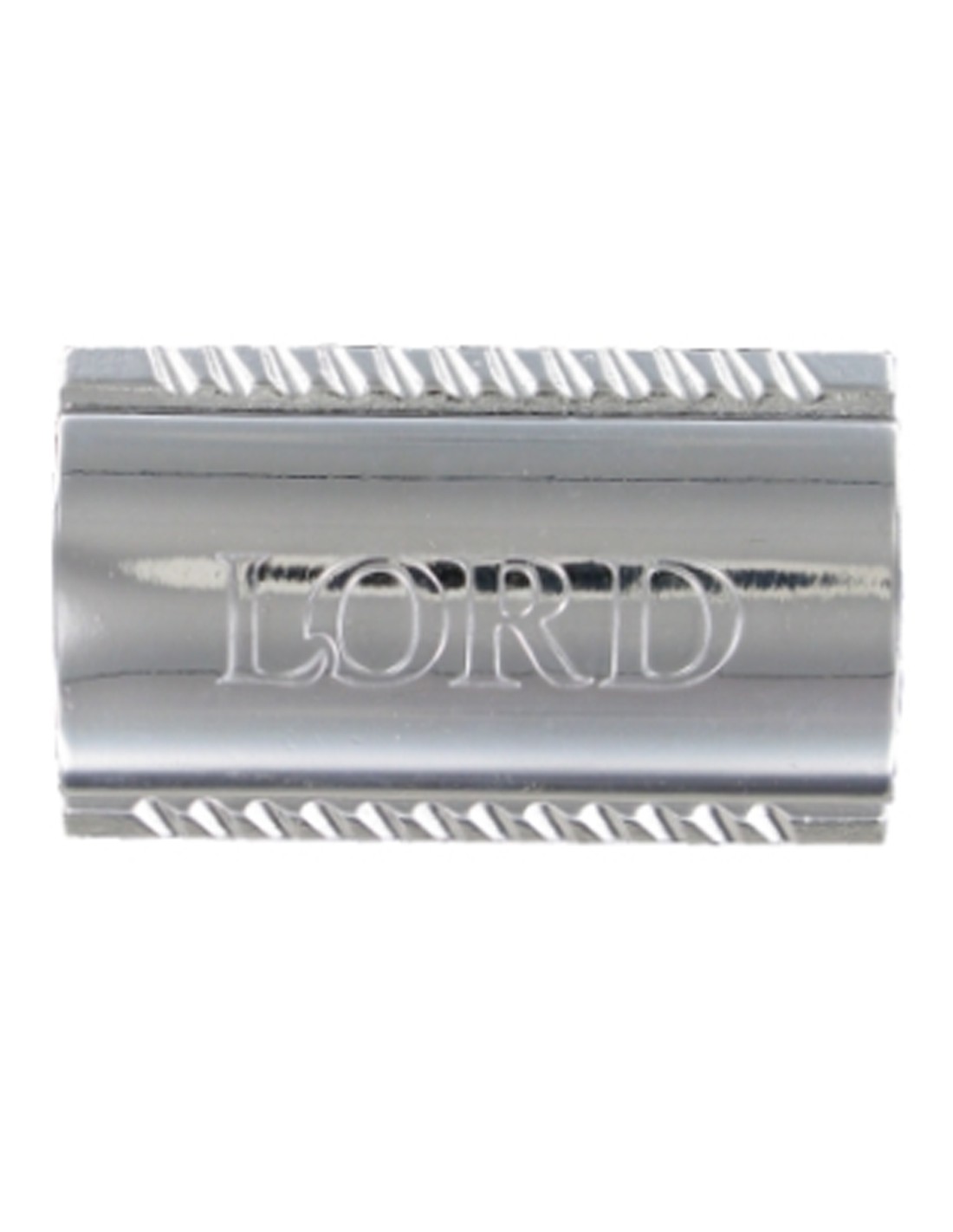 Peça metálica prateada com a palavra LORD gravada