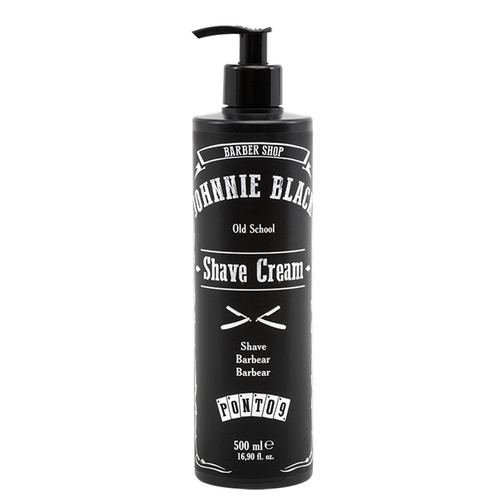 Frasco preto de creme de barbear Johnnie Black com doseador