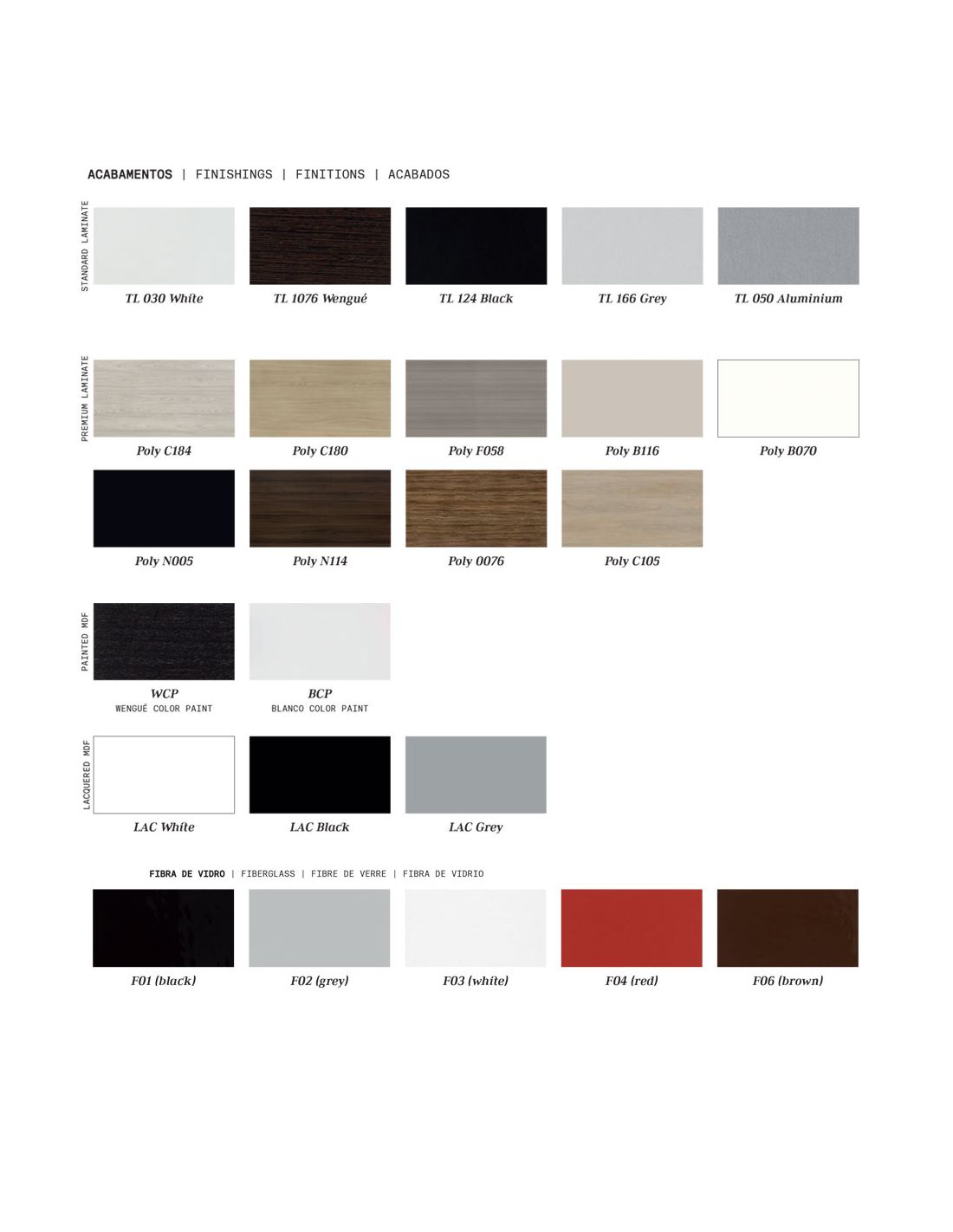 tabela de amostras de cores e texturas para acabamentos de mobiliário