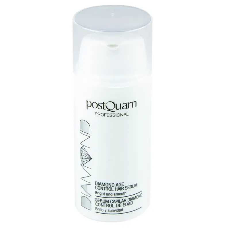Frasco branco com tampa transparente de sérum capilar Diamond Age Control Hair Serum