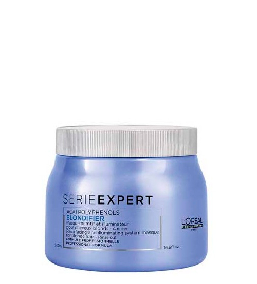 Pote azul de creme Série Expert Blondifier L'Oréal Professionnel com tampa branca