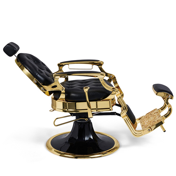 Cadeira de barbeiro vintage em metal dourado e estofado preto