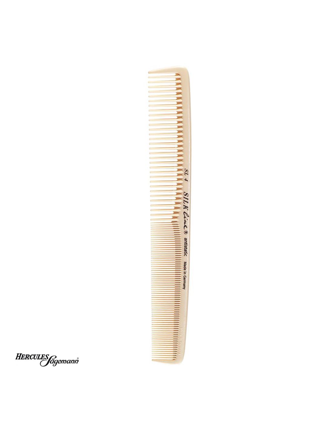 Pente bege claro com dentes e texto impresso