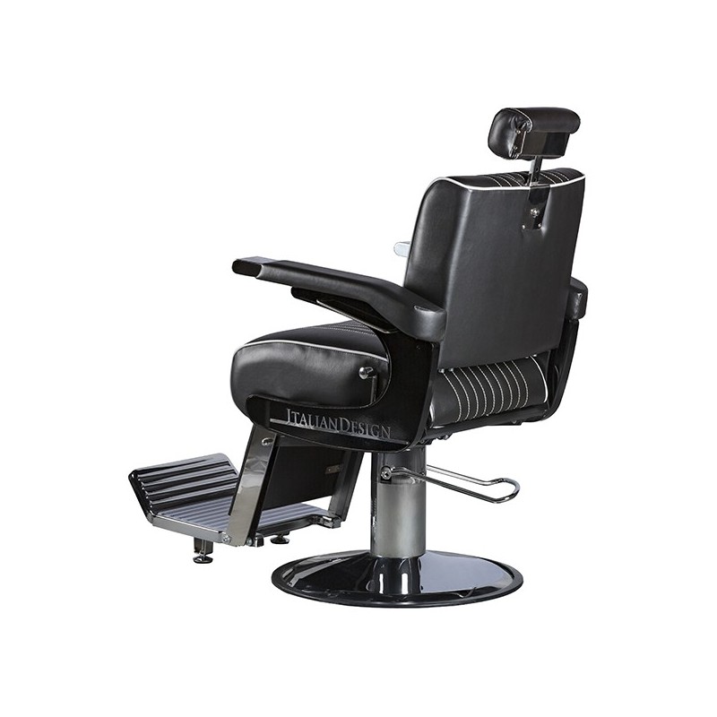 cadeira de barbeiro vintage em pele preta com apoio ajustável