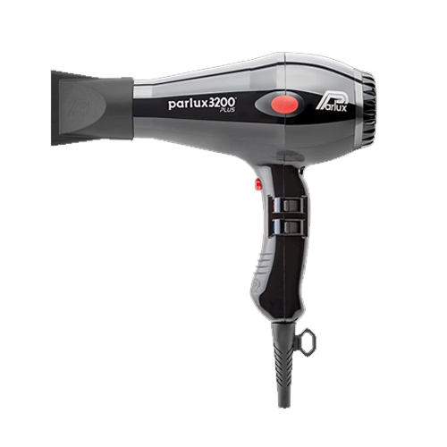 Secador de cabelo Parlux3200 Plus preto e cinza com detalhes vermelhos
