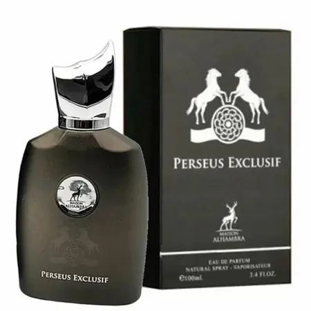 Perfume Perseus Exclusif com caixa preta e logótipo branco