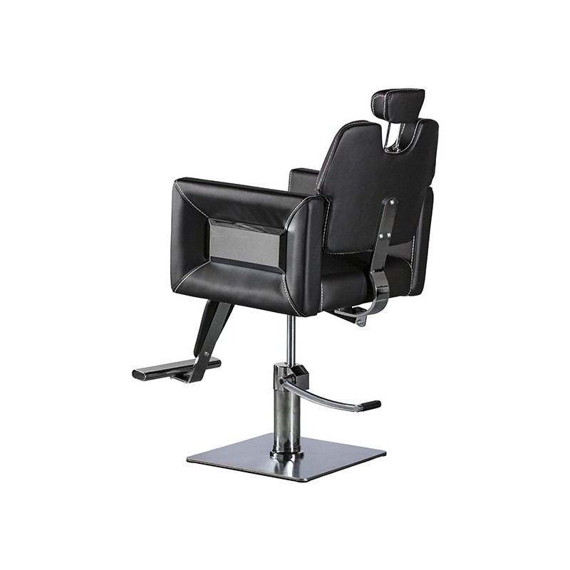Cadeira de barbeiro preta com apoio de cabeça ajustável e base metálica