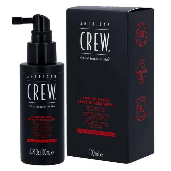 Frasco preto com doseador e caixa do tratamento leave-in anti-queda American Crew 100 ml