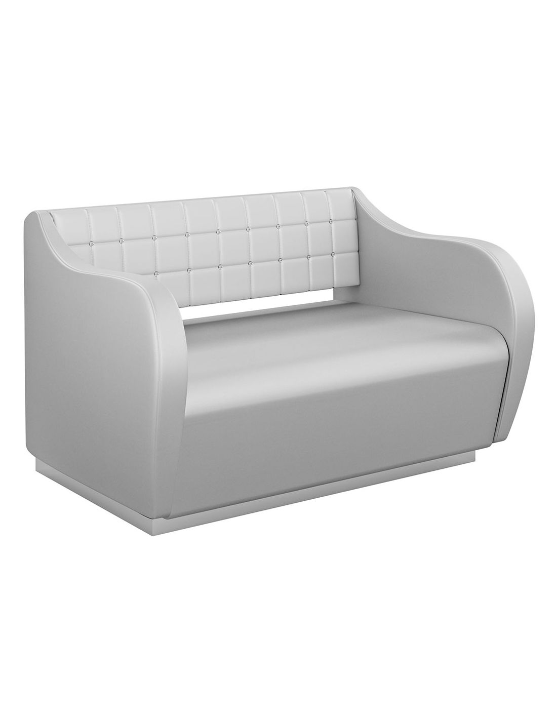 Sofá branco de duas pessoas com encosto acolchoado e braços curvos