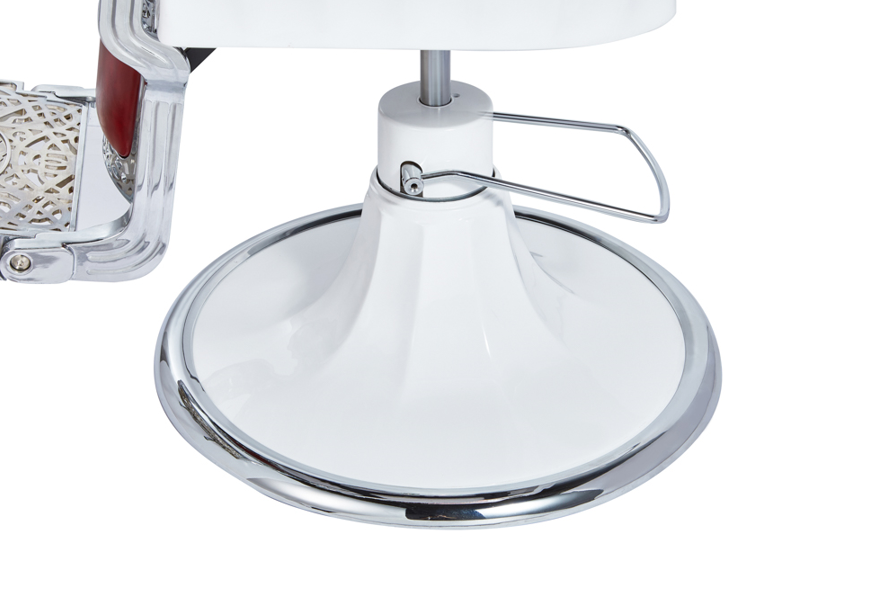 Base de cadeira branca com suporte metálico e apoio para os pés cromado