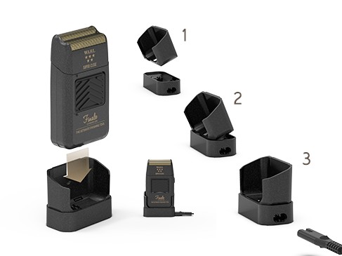 Aparelho de barbear elétrico preto com bases de carregamento