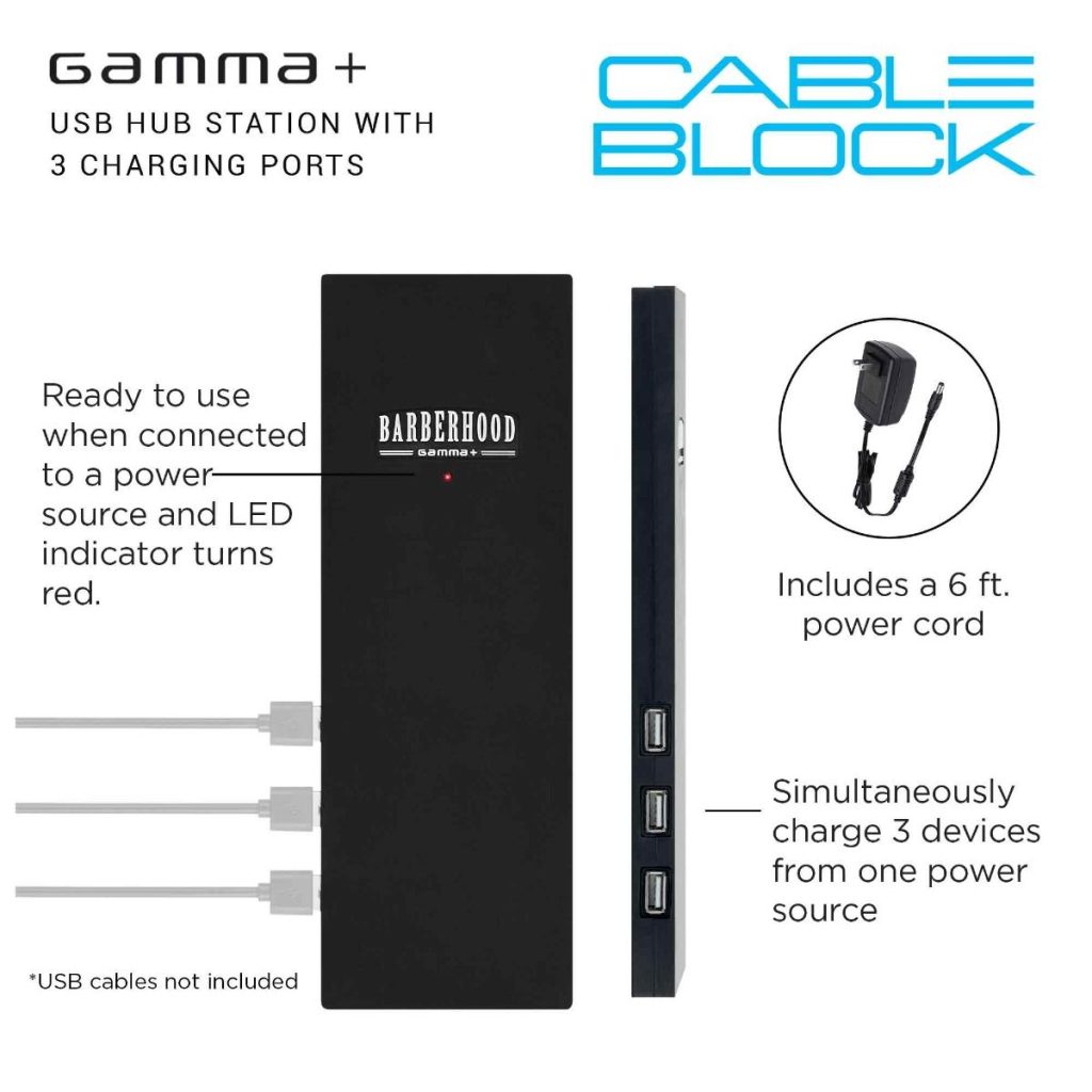 Estação USB preta GAMMA+ com 3 portas de carregamento
