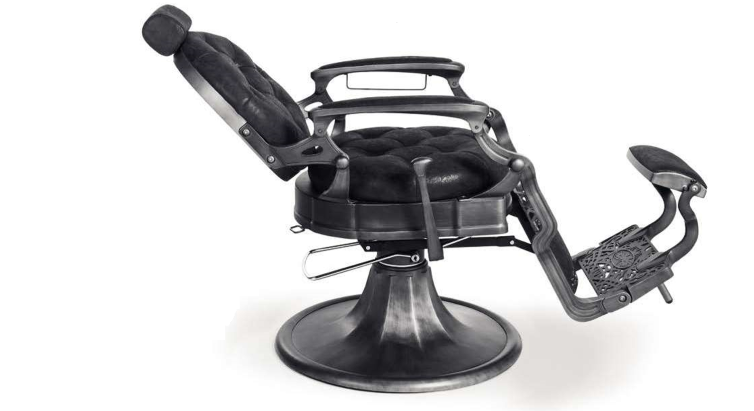 Cadeira de barbeiro preta acolchoada com base redonda