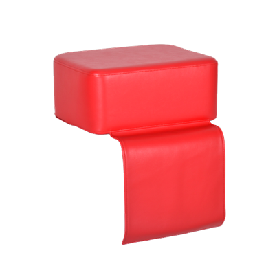 Pufe moderno vermelho revestido em couro sintético com extensão dobrada