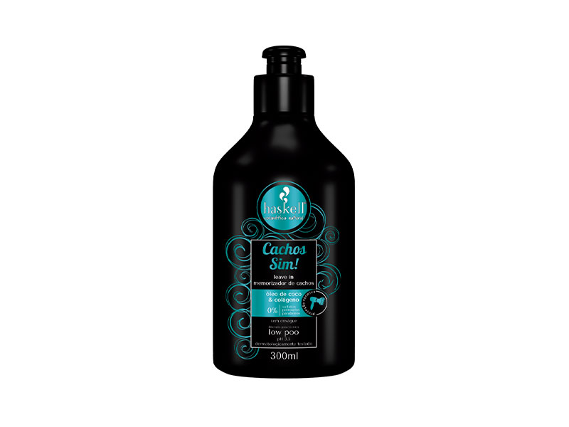 Frasco preto de creme para cabelo Cachos Sim da Buskell