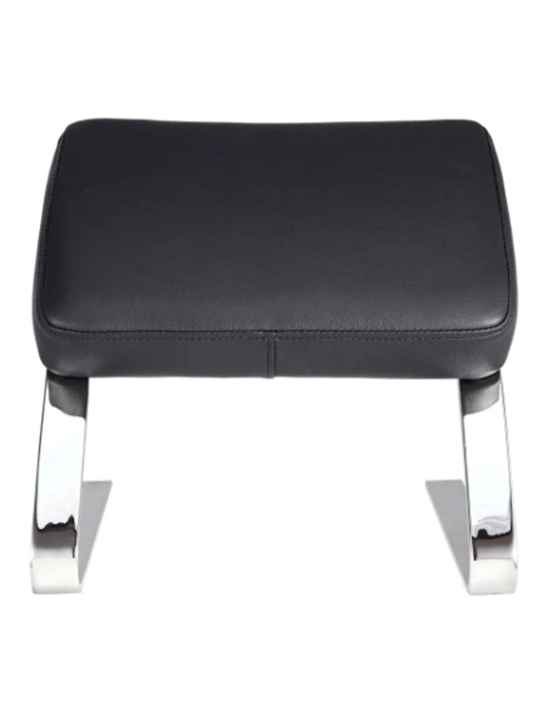 apoio para pés com almofada preta e pernas cromadas