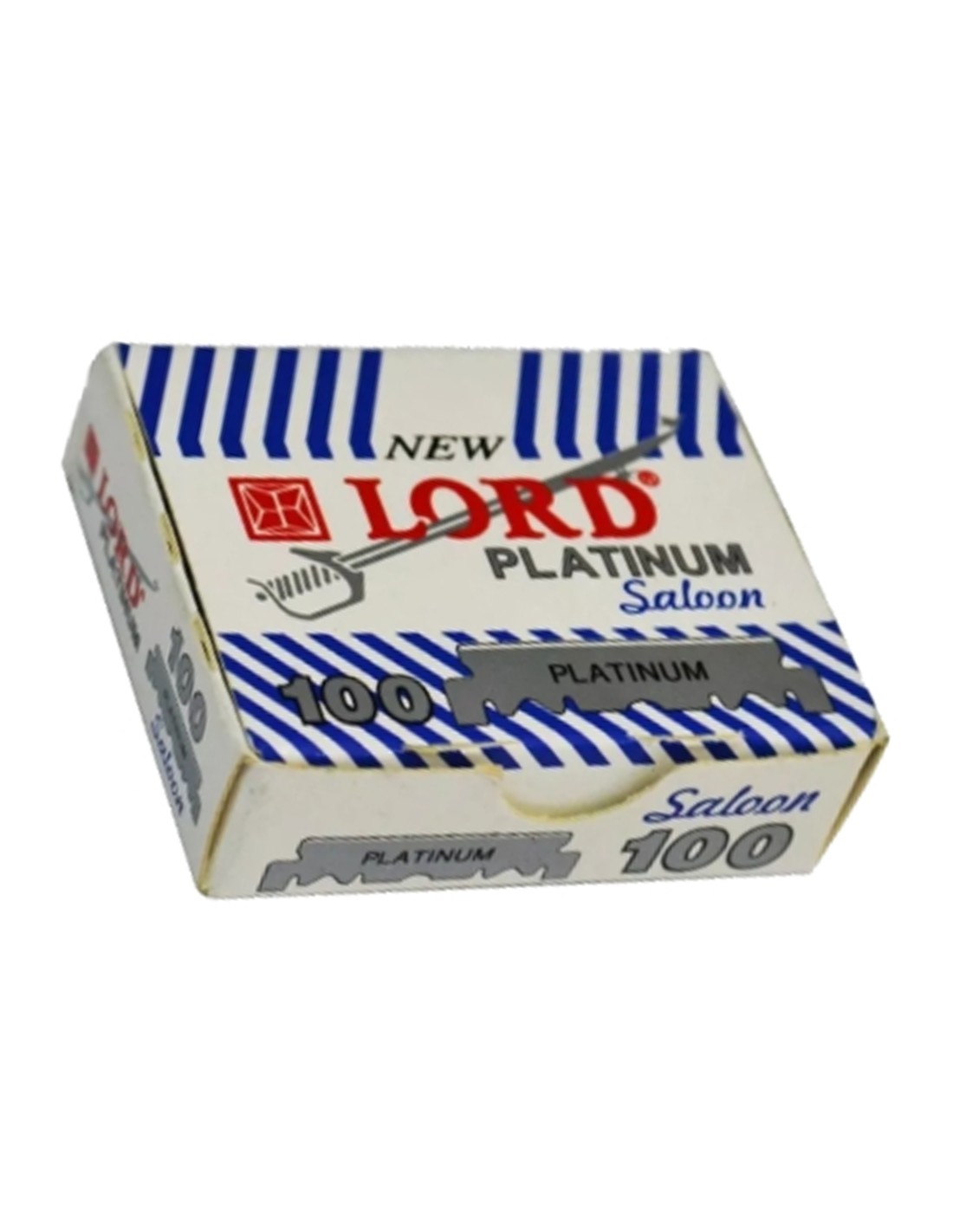 Caixa branca e azul de lâminas de barbear LORD Platinum Saloon