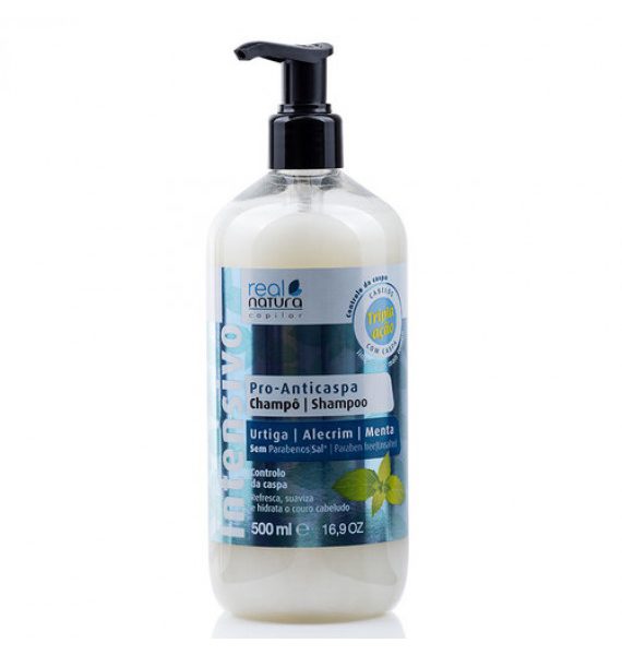 Champô Real Natura Renov Pro-Anticaspa 500 ml com tampa de bomba preta