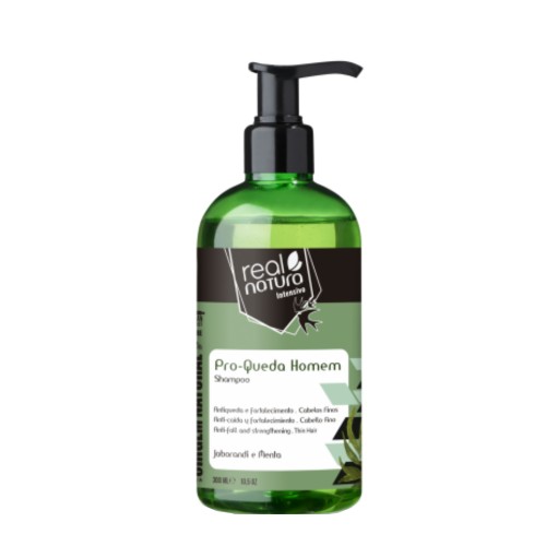 Frasco verde de shampoo com tampa preta e rotulo branco com texto