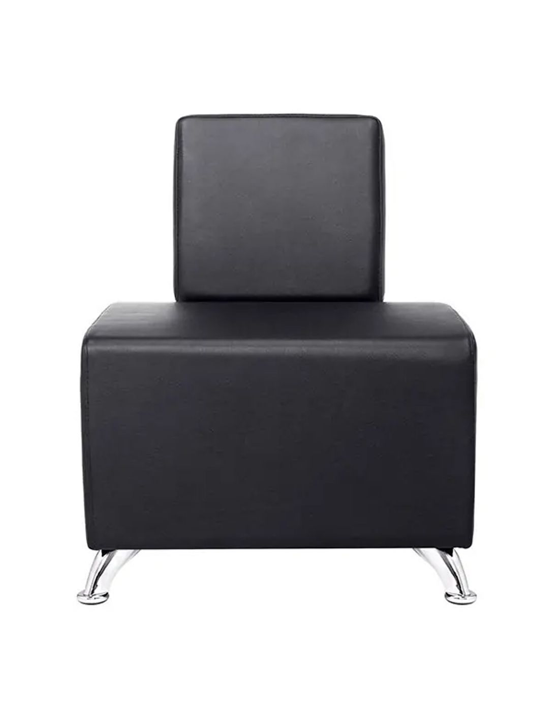 Cadeira preta moderna em couro sintético com pés metálicos cromados