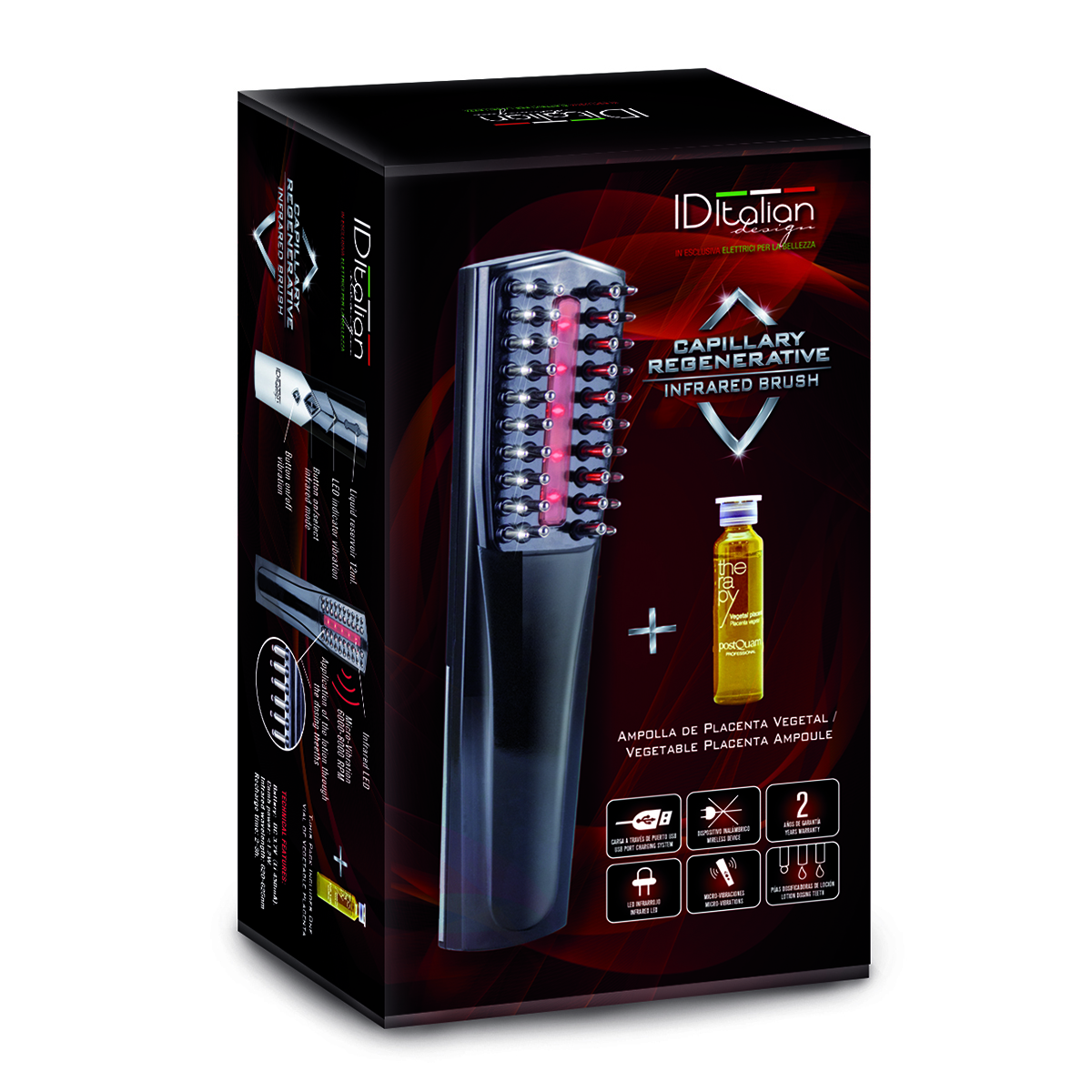 Embalagem escova capilar regenerativa infravermelha com ampola de placenta vegetal