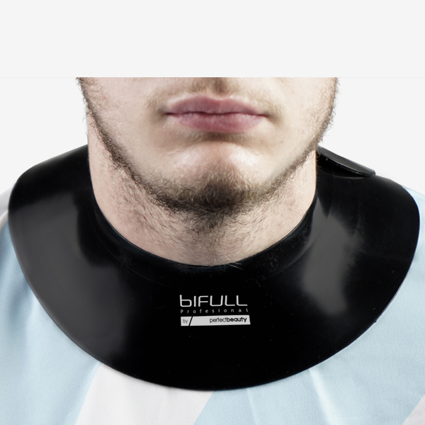 Protector de pescoço preto de plástico com texto 'bifull professional by perfectbeauty'