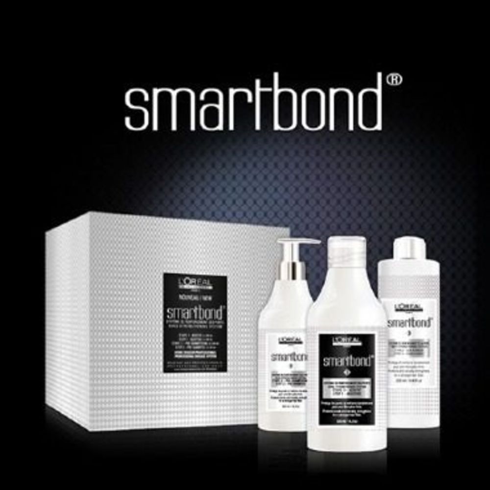 Produtos Smartbond da L'Oréal em frascos brancos com caixa texturizada