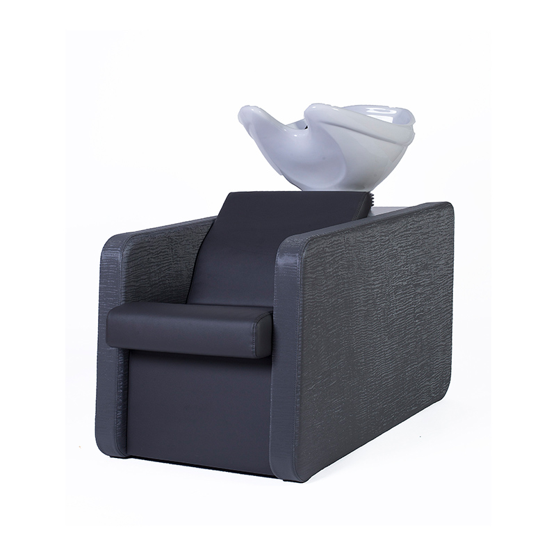 Cadeira de cabeleireiro preta com lavatório branco