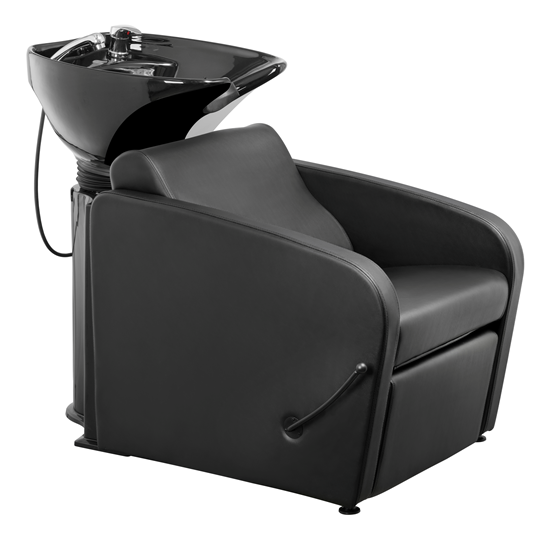 Cadeira de lavagem preta para cabeleireiro com lavatório cerâmico