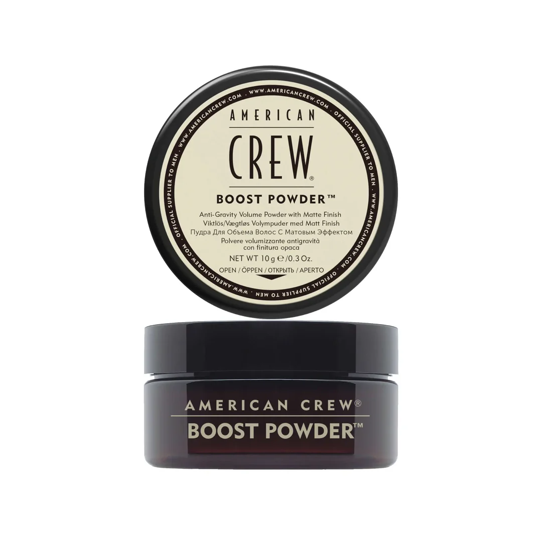 Pote de American Crew Boost Powder para cabelo com tampa e texto identificativo