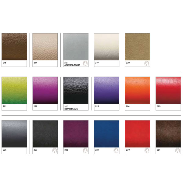 Amostras de materiais coloridos e texturizados numerados de 216 a 231