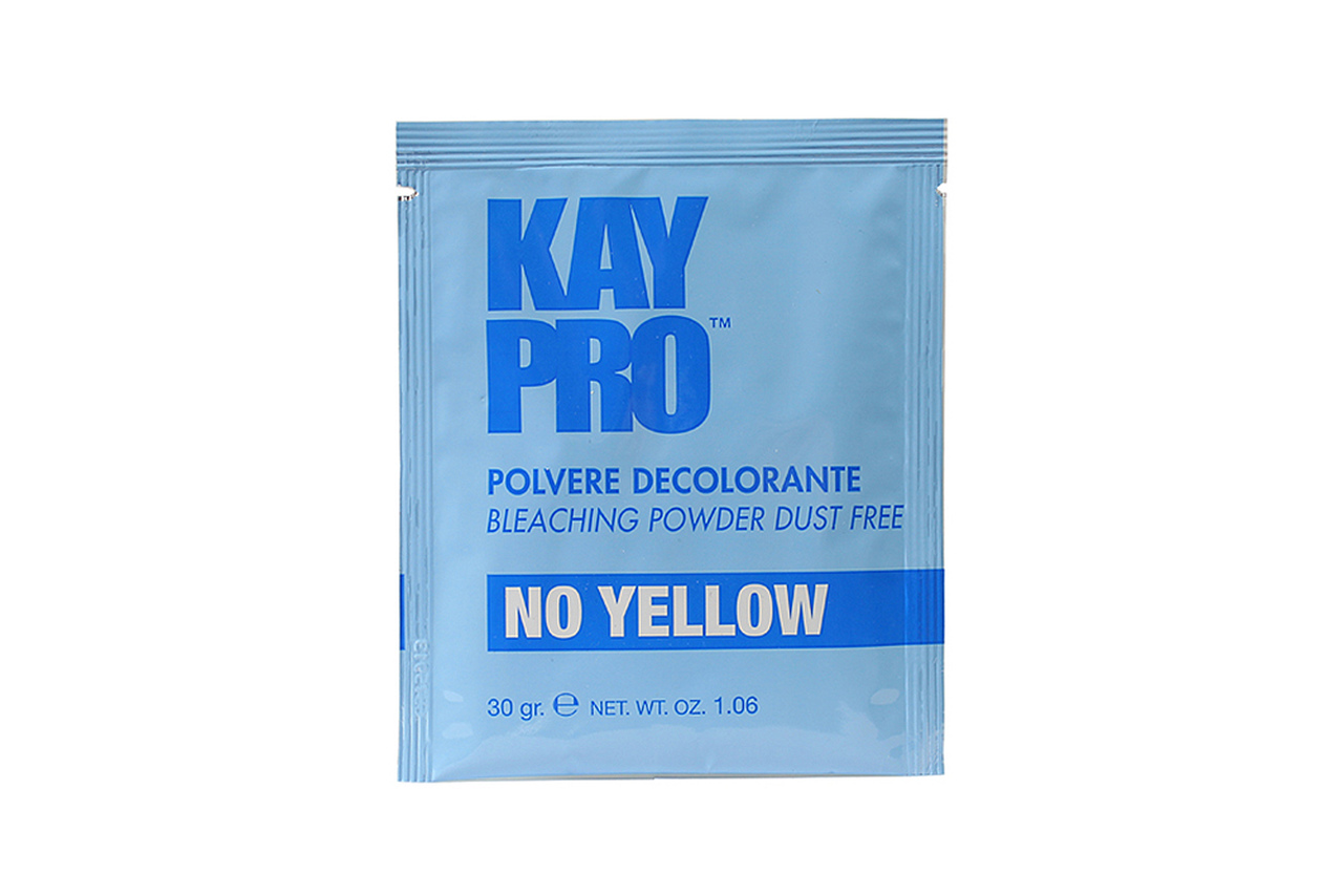 Pacote individual azul claro de pó descolorante KayPro com texto azul e branco