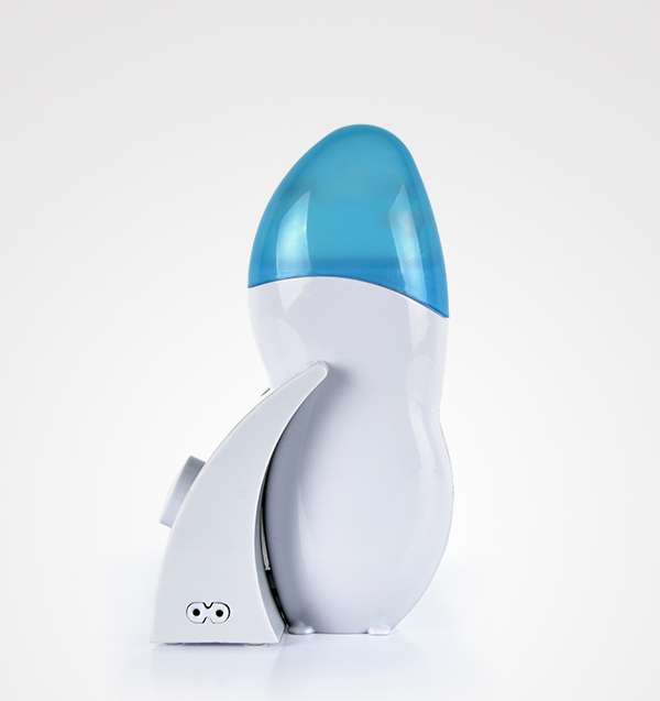 Humidificador elétrico branco com tampa azul translúcida e design moderno