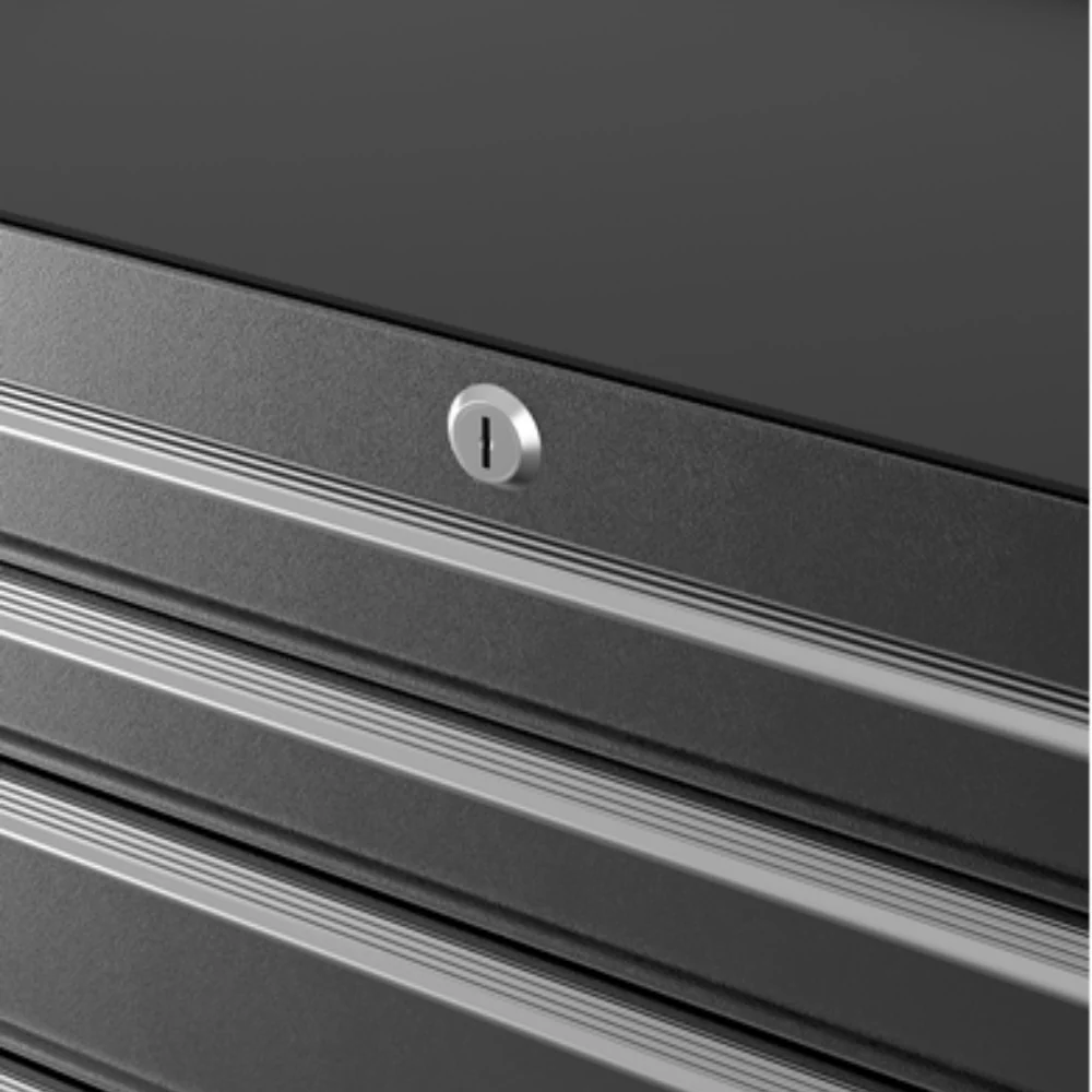 Gavetas metálicas cinza escuro com fechadura prateada